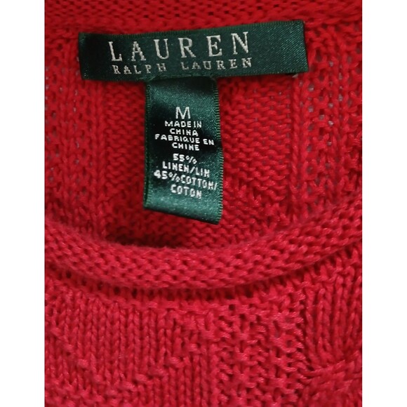 Lauren Ralph Lauren Sweater Women's Medium Red Knit Nautical Anchor Linen Cotton - Picture 4 of 4
